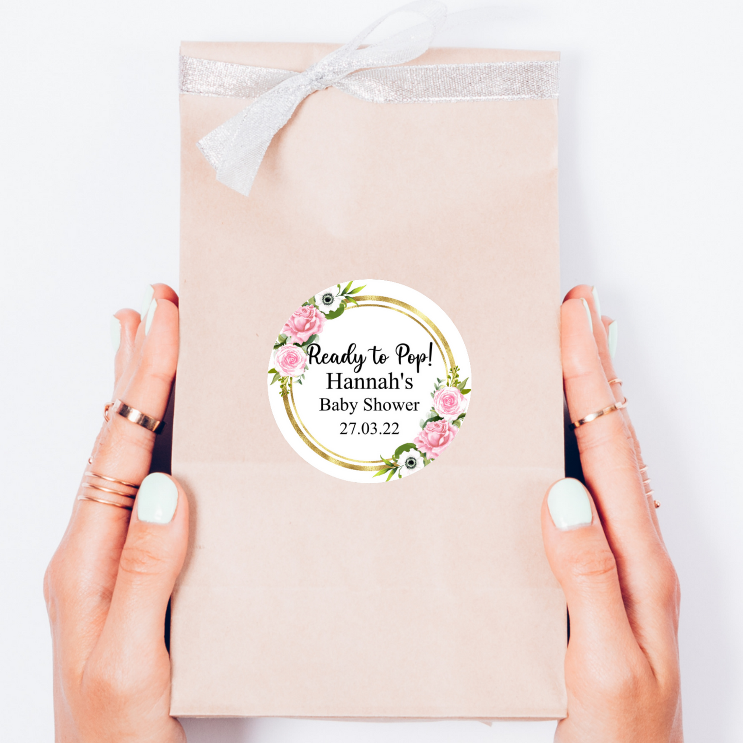 Personalised flower baby shower stickers
