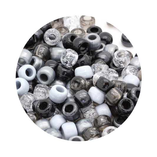 Pony Barrel Beads Black Mix