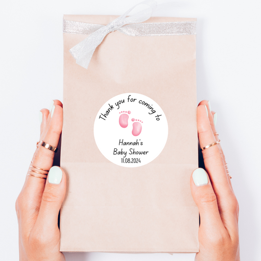 Personalised Pink Baby Feet Baby Shower Stickers